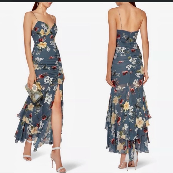 NICHOLAS Dresses & Skirts - NICHOLAS Floral Print tiered ruffle maxi Dress in slate blue size 4